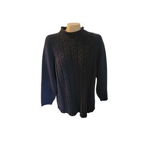 Jamie Scott Ramie Blend Blue Cable Knit Sweater‎ M Oversized Grandmacore Momcore